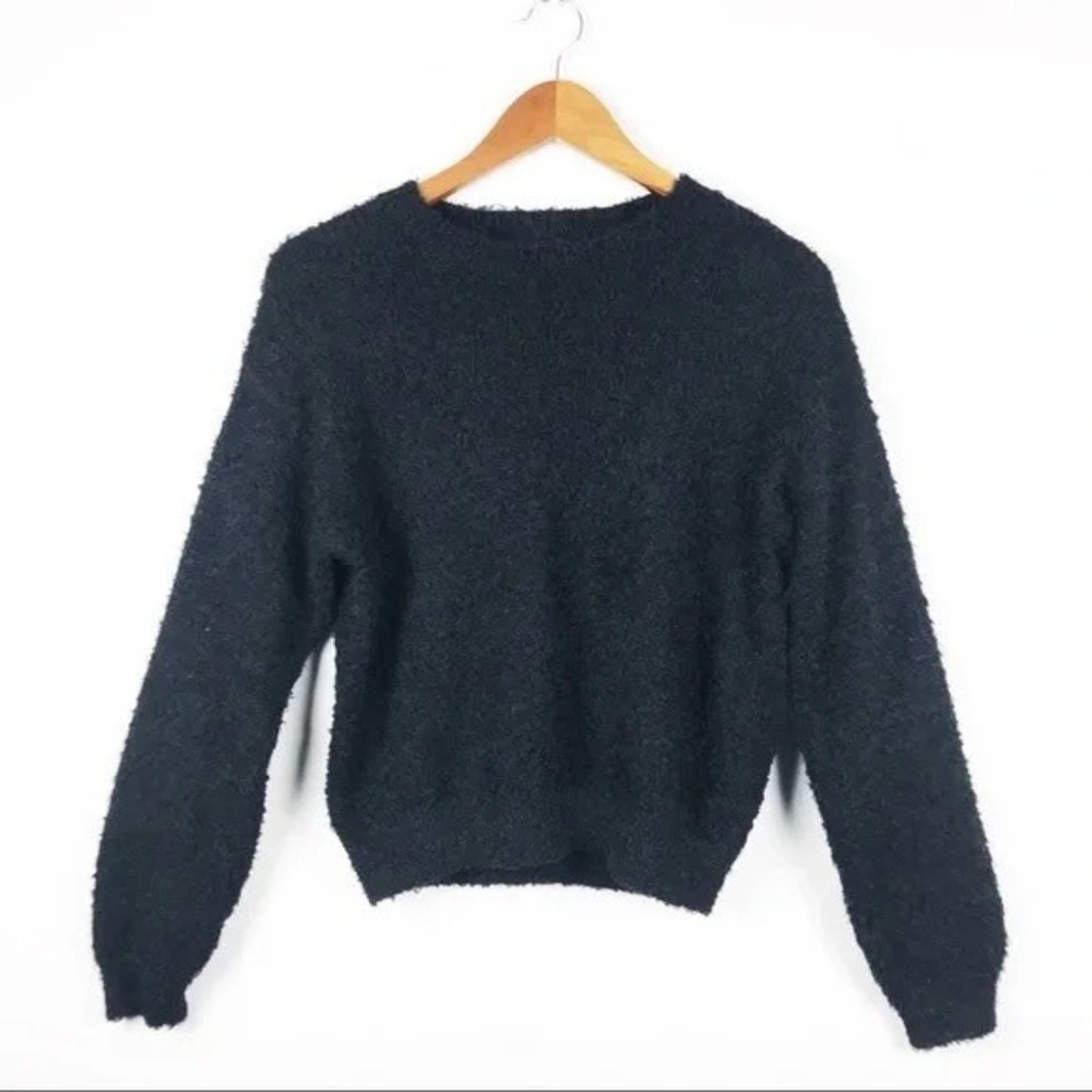 Forever 21 Womens Fuzzy Eyelash Knit Crew Neck‎ Sweater Charcoal Black Size M